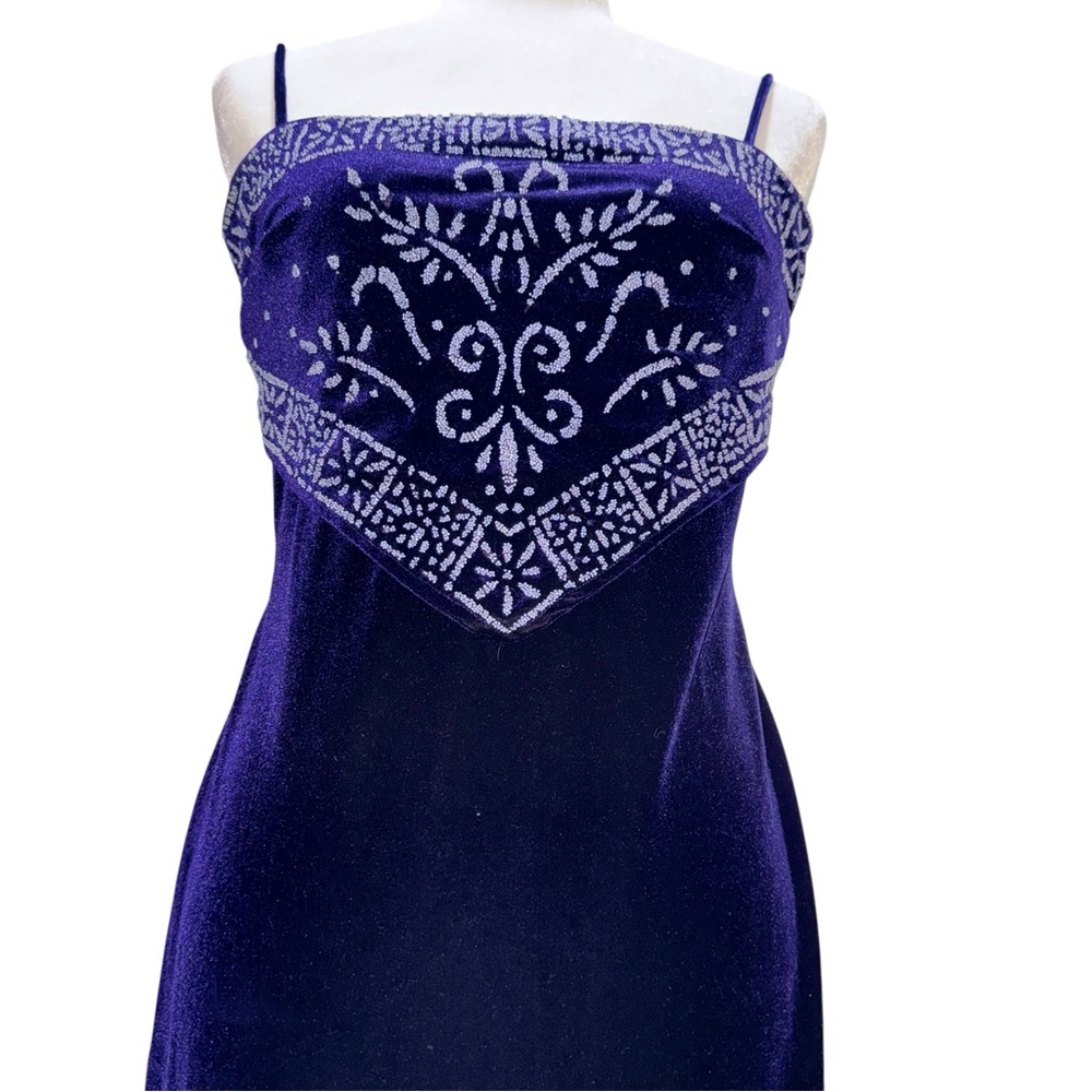 Vintage Morgan And Co. Purple Velvet Gown With Sequin Bandana Bodice Romantic